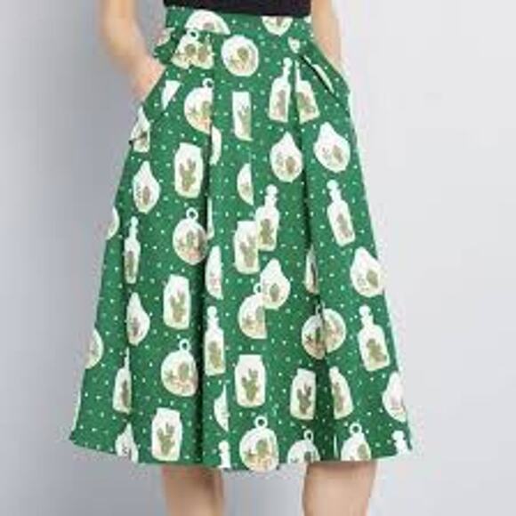 Modcloth Green Terrarium Print Midi Skirt - Picture 1 of 7